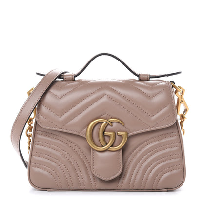 Gucci Calfskin Matelasse Mini GG Marmont Top Handle Shoulder Bag Porcelain Rose 1 of 9