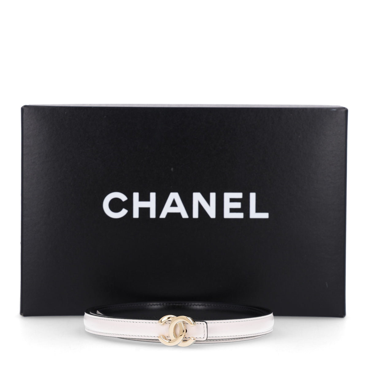 Chanel Calfskin CC Reversible Thin Belt 85 White Black 9 of 9