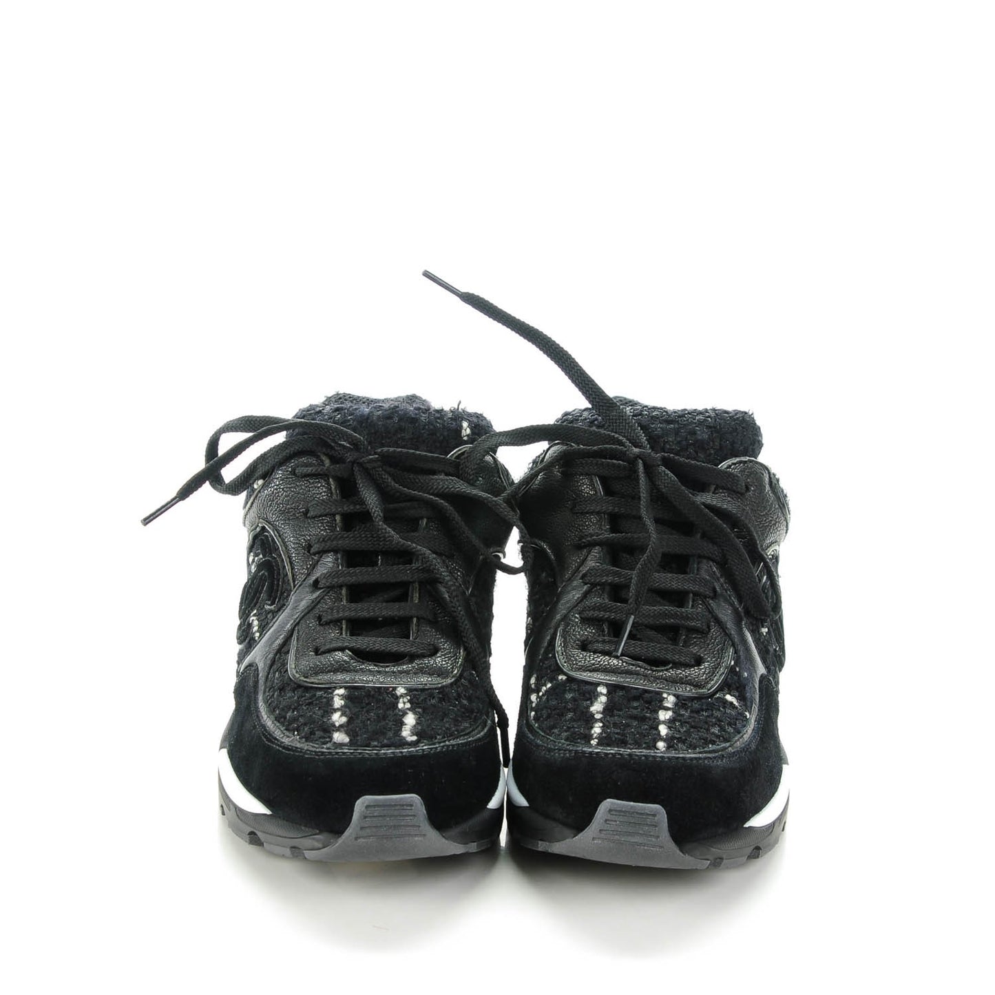 Suede Tweed Goatskin CC Sneakers 35 Black
