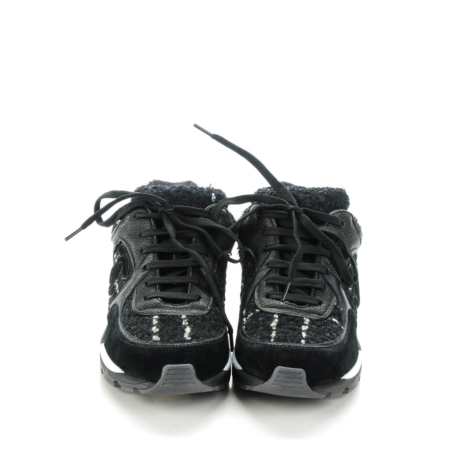 Chanel Suede Tweed Goatskin CC Sneakers 35 Black 2 of 7