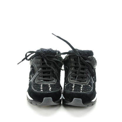 Chanel Suede Tweed Goatskin CC Sneakers 35 Black 2 of 7