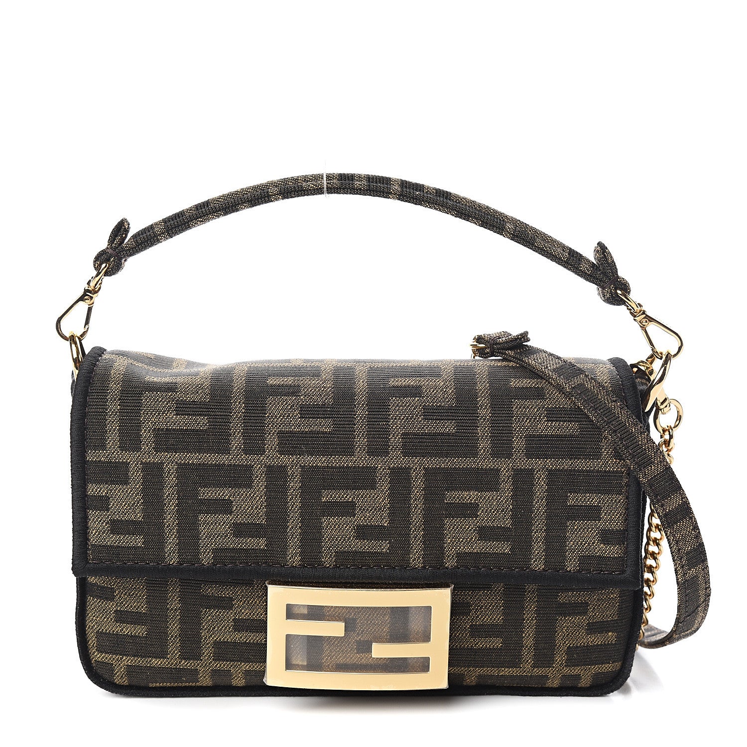 Fendi Fabric Jacquard FF 1974 Mini Baguette Tobacco Moro Black 1 of 9