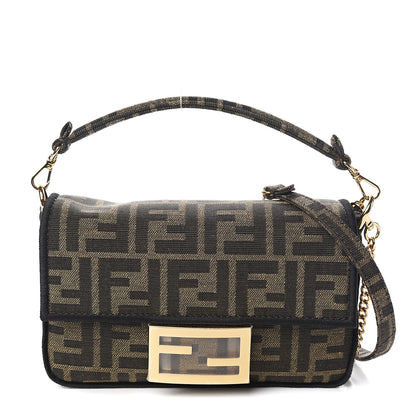 Fendi Fabric Jacquard FF 1974 Mini Baguette Tobacco Moro Black 1 of 9
