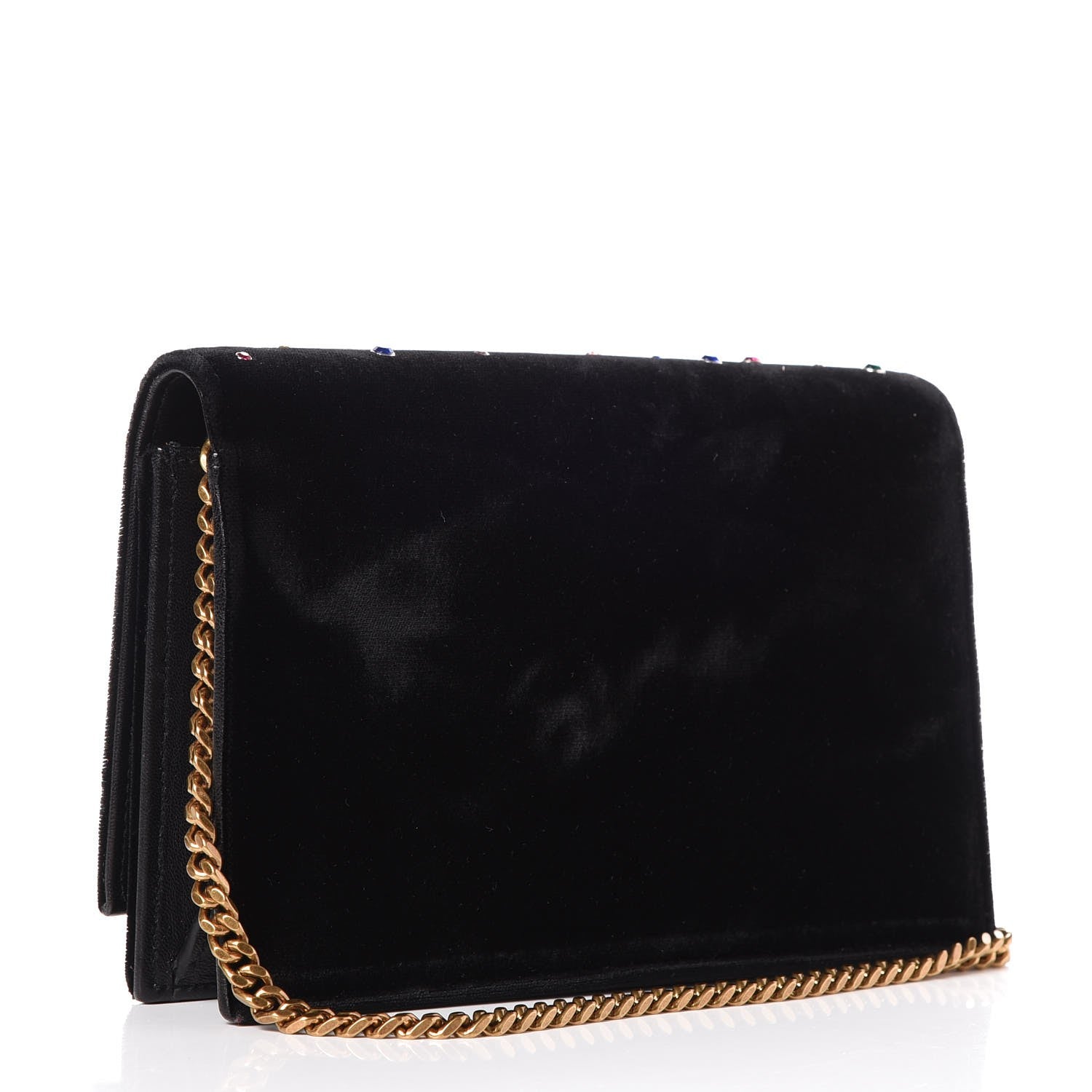 Saint Laurent Velvet Crystal Embellished Monogram Kate Chain Wallet Black 3 of 7