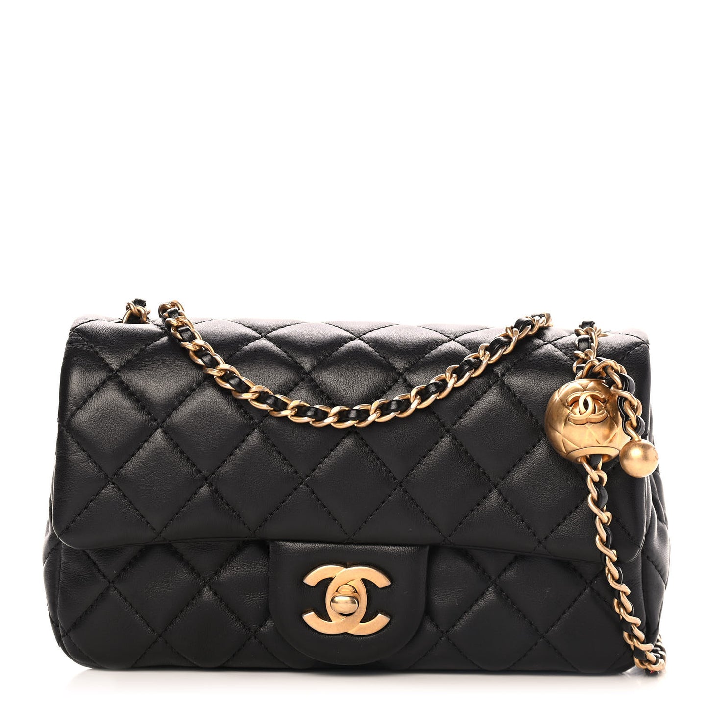 Lambskin Quilted Mini Rectangular Pearl Crush Flap Black