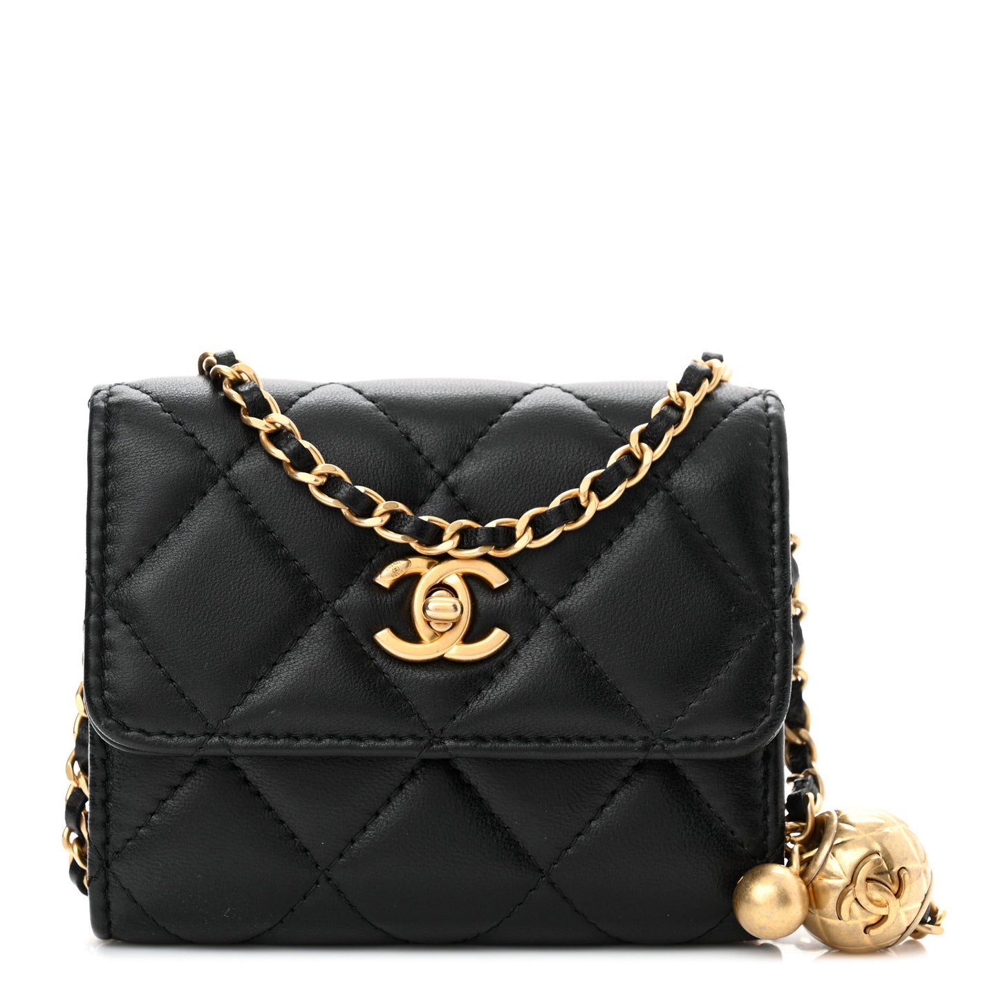 Lambskin Quilted Pearl Crush Clutch With Chain Black