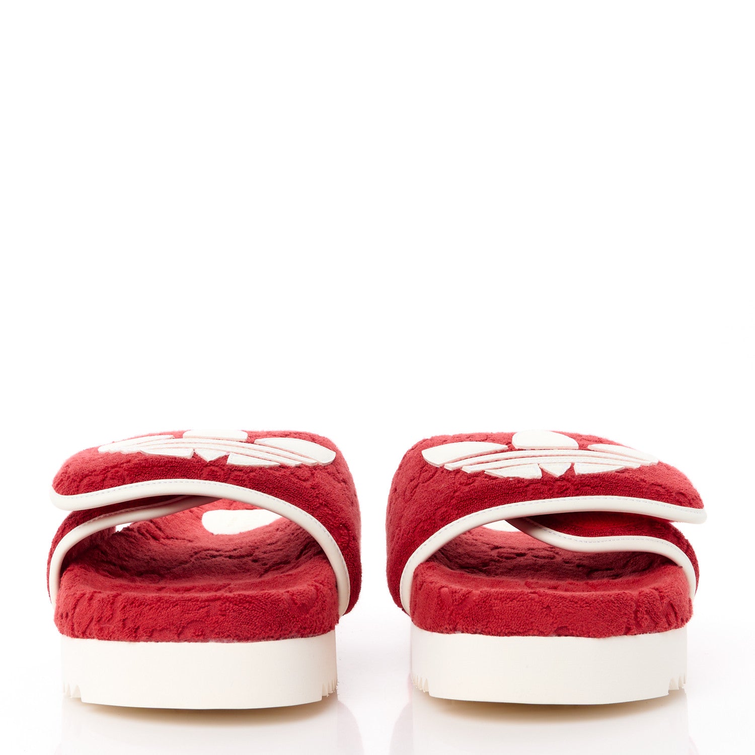 Gucci X ADIDAS Terry Cloth Trefoil GG Monogram Mens Platform Sandals 9 Maple Red Off White 2 of 9