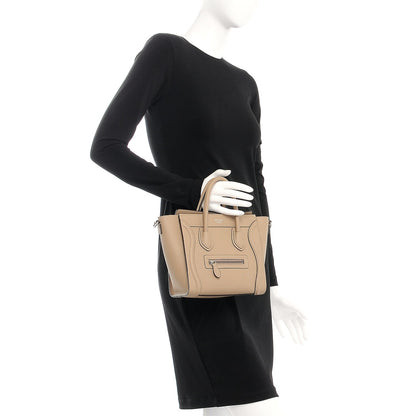 Celine Drummed Calfskin Nano Luggage Dune 3 of 8