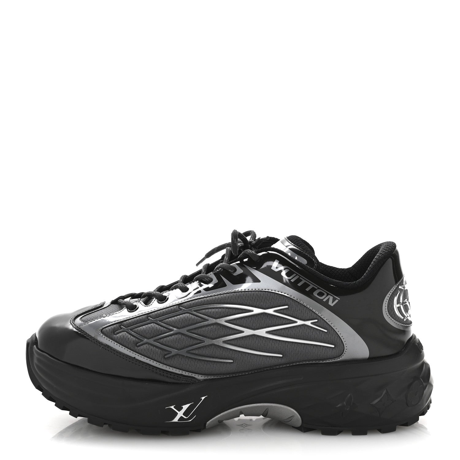 Louis Vuitton Monogram Discovery Lace Up Sneakers 9.5 Black Silver 1 of 9