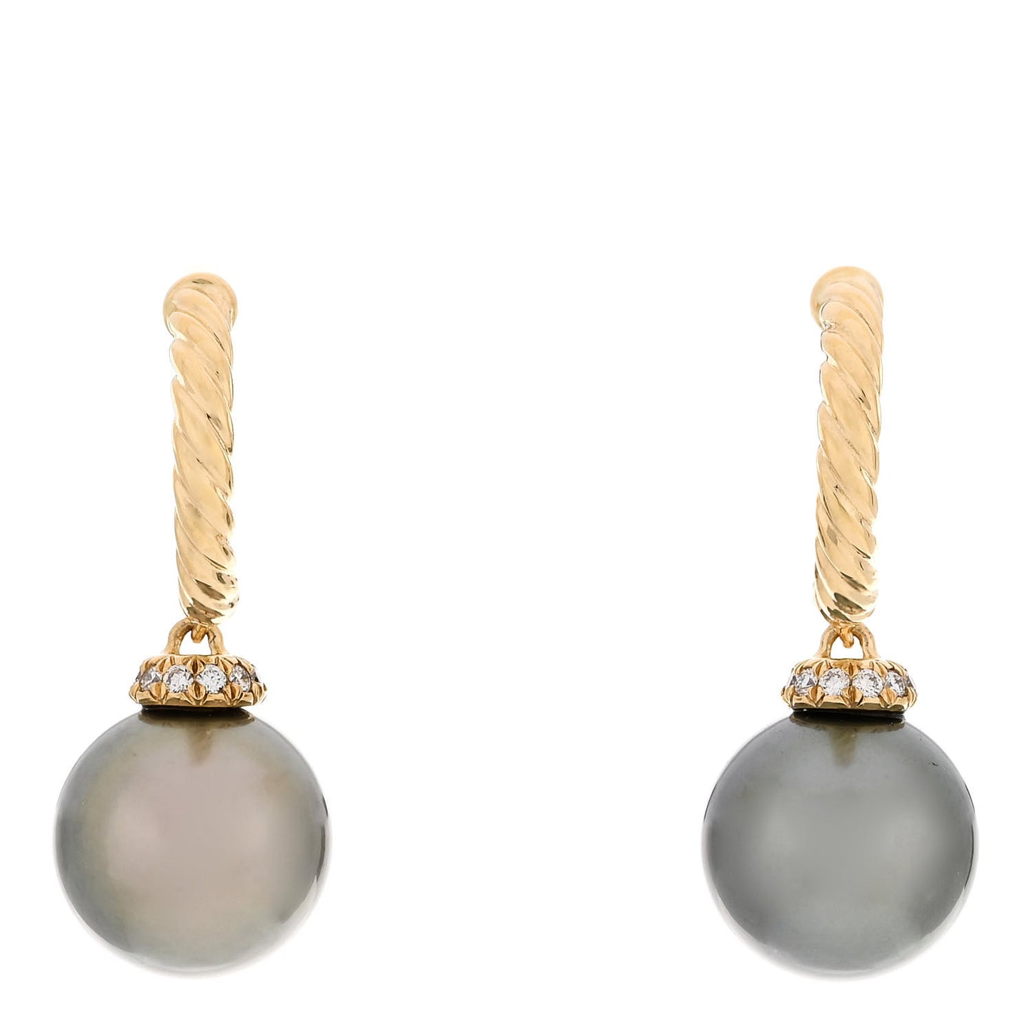 18K Yellow Gold Diamond Tahitian Pearl Solari Hoop Drop Earrings