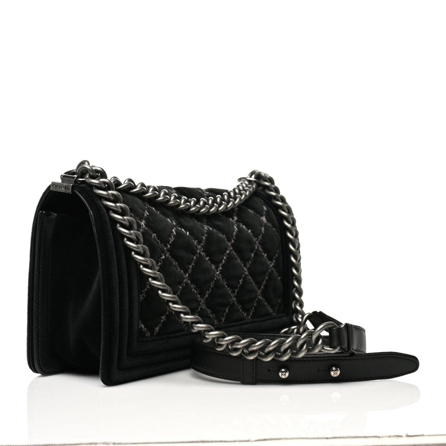Chanel Velvet Quilted Medium Boy Flap Black 2 of 8