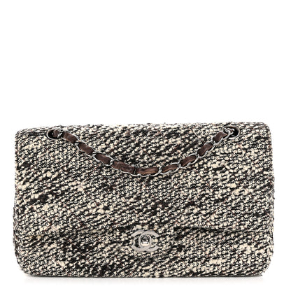 Chanel Tweed Quilted Medium Double Flap White Brown 1 of 12