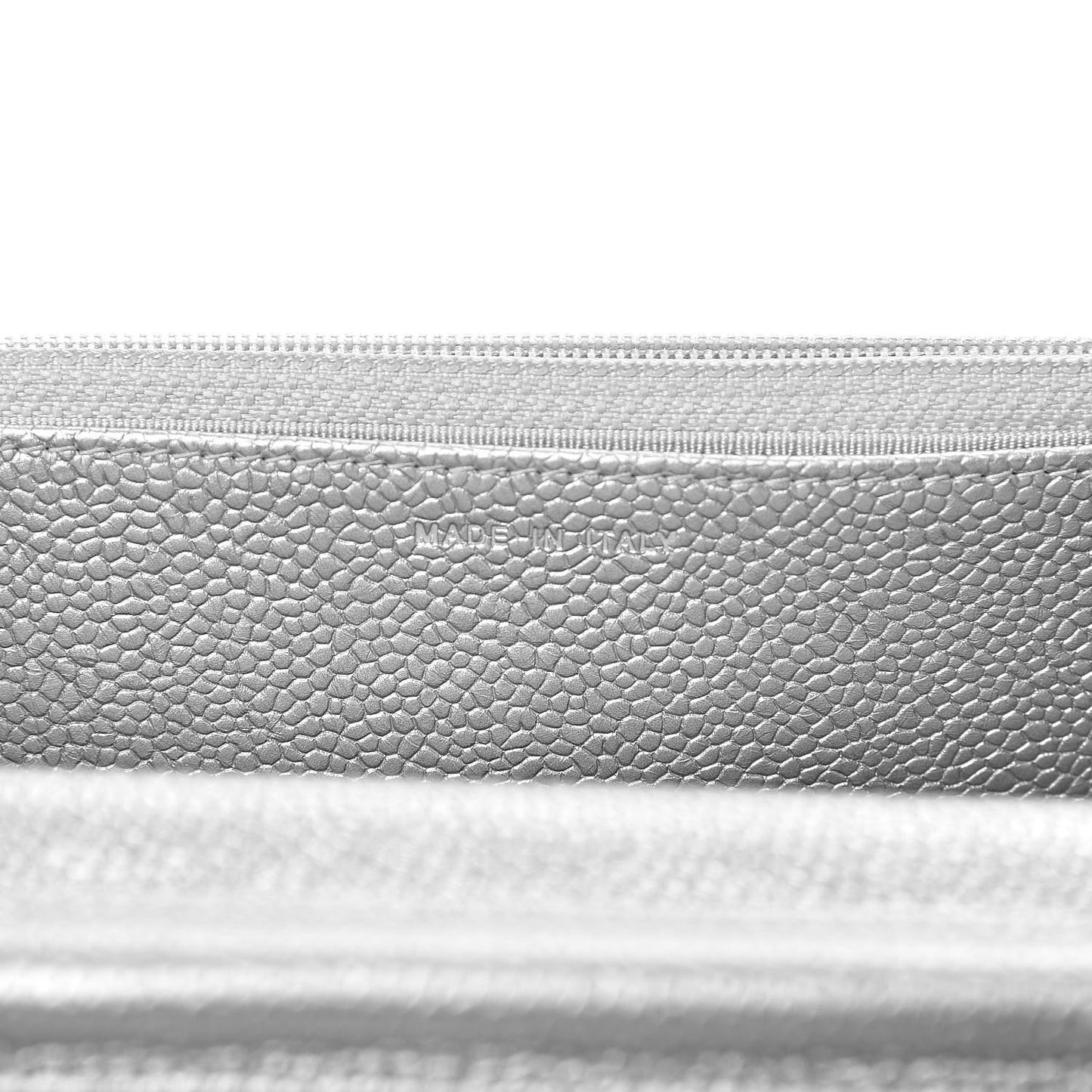 Metallic Caviar Quilted Wallet on Chain WOC Silver