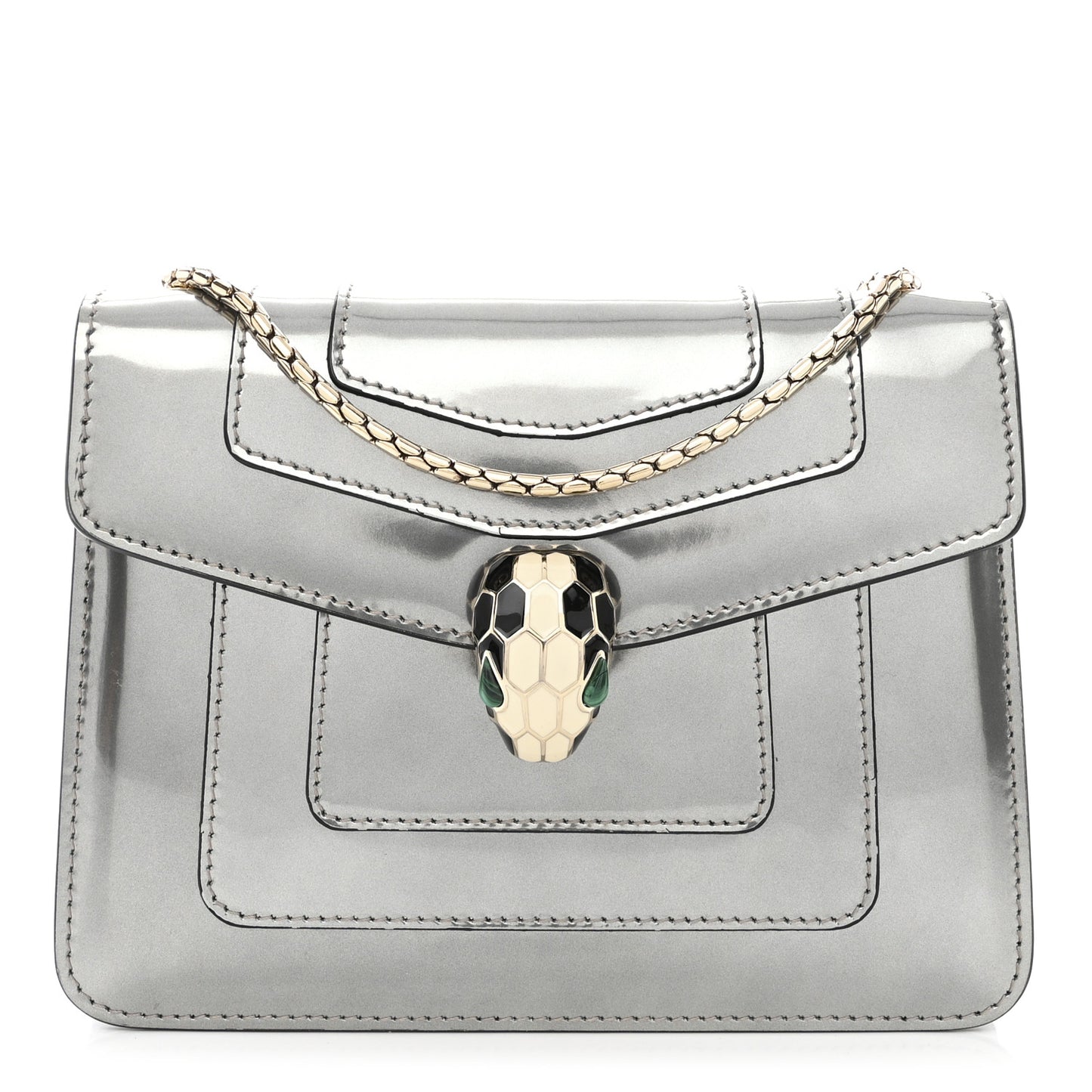 Metallic Calfskin Small Serpenti Forever Snake Strap Crossbody Bag Silver