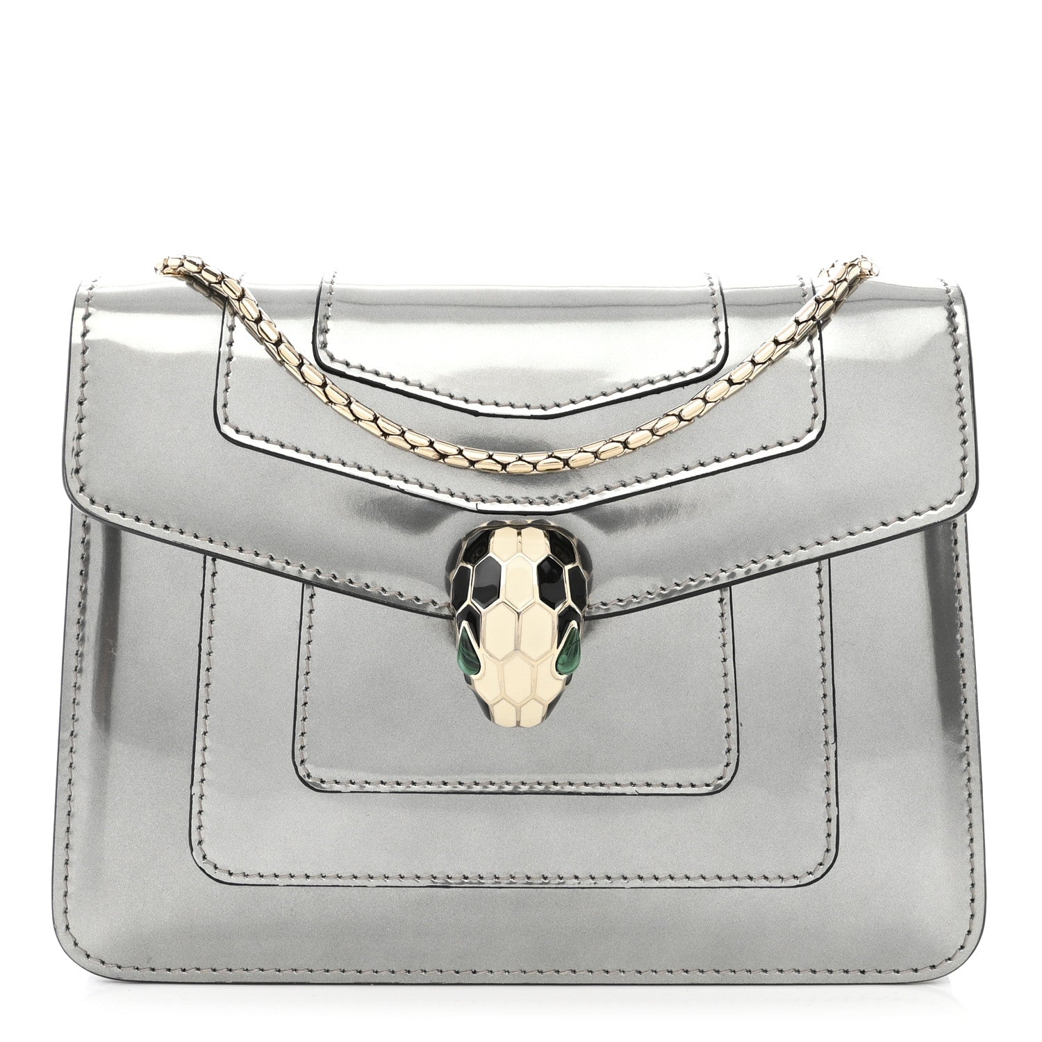 Bulgari Metallic Calfskin Small Serpenti Forever Snake Strap Crossbody Bag Silver 1 of 11