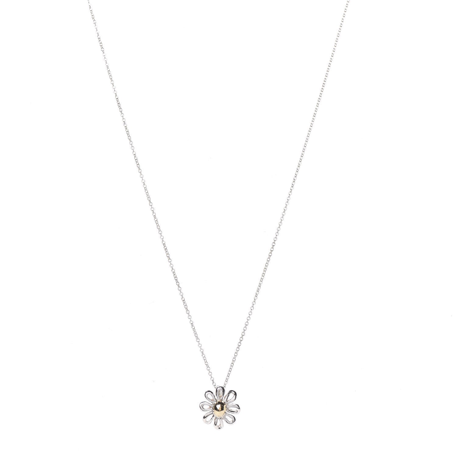 Tiffany Sterling Silver 18K Yellow Gold Daisy Pendant Necklace 1 of 6