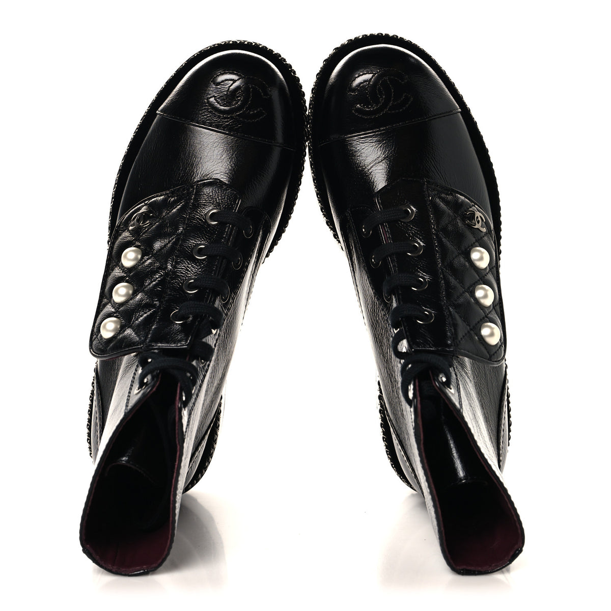 Chanel Crackled Calfskin Velvet Pearl Combat Short Boots 36 Black 2 of 9