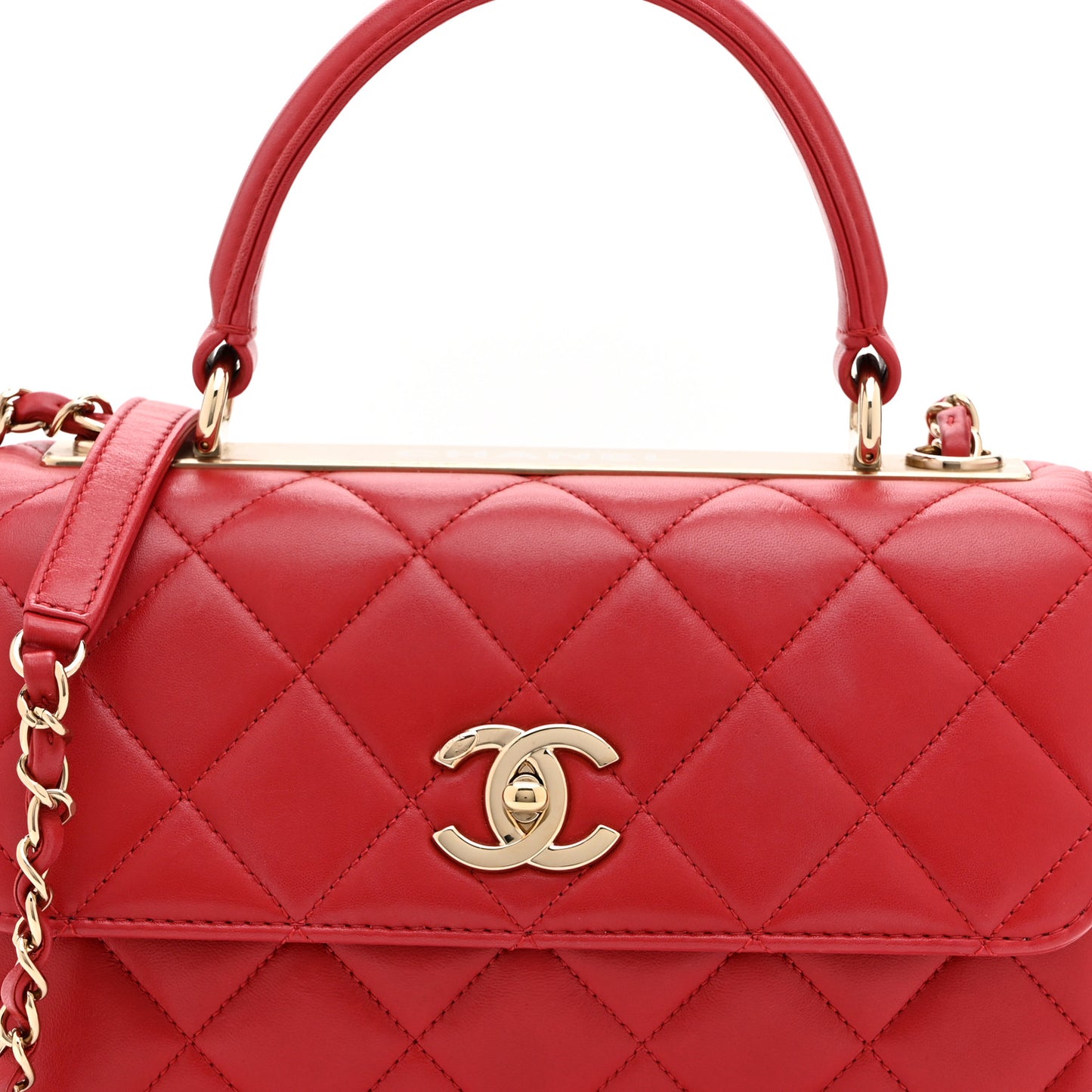 Lambskin Quilted Small Trendy CC Flap Dual Handle Bag Red