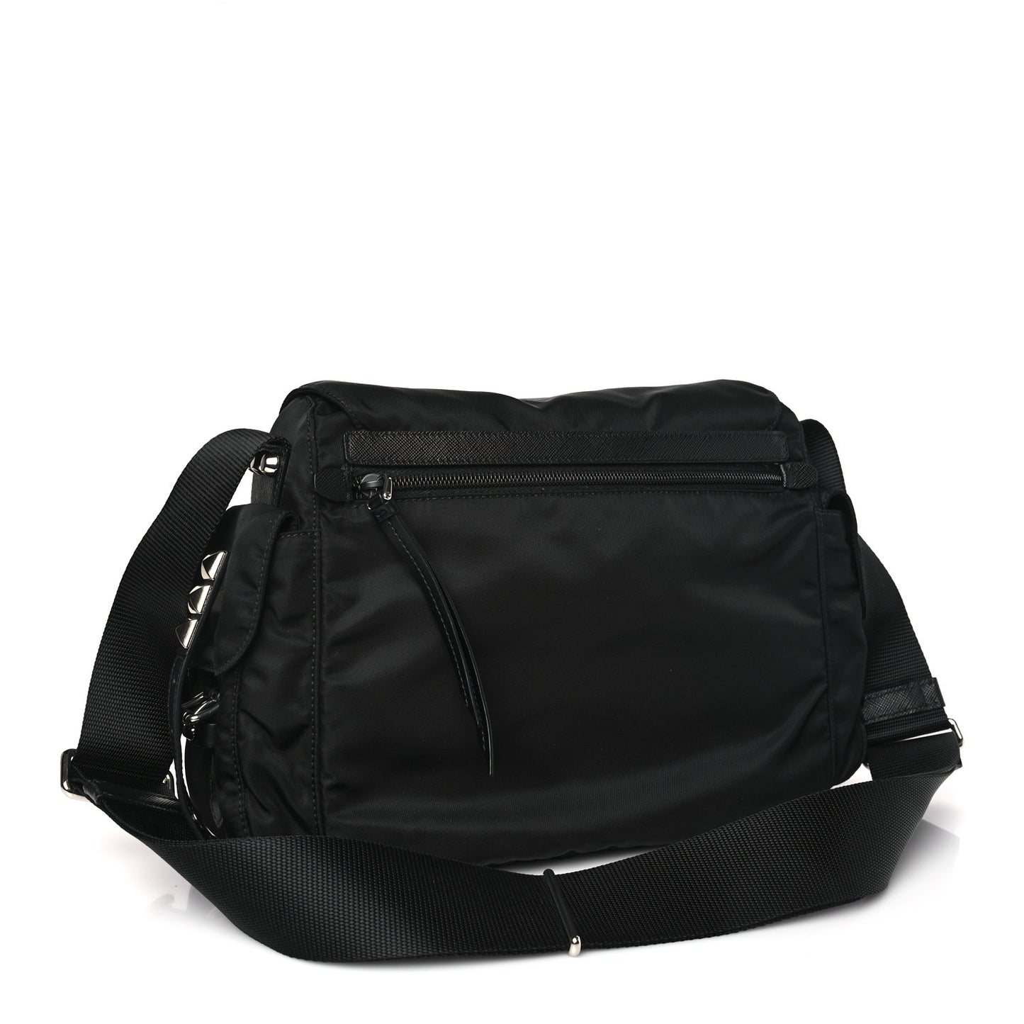 Nylon New Vela Studded Messenger Bag Black