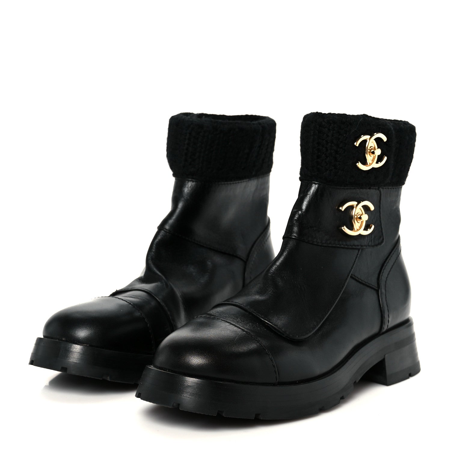 Chanel Calfskin Knit CC Short Boots 38 Black 4 of 10
