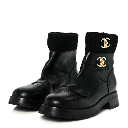 Chanel Calfskin Knit CC Short Boots 38 Black 4 of 10
