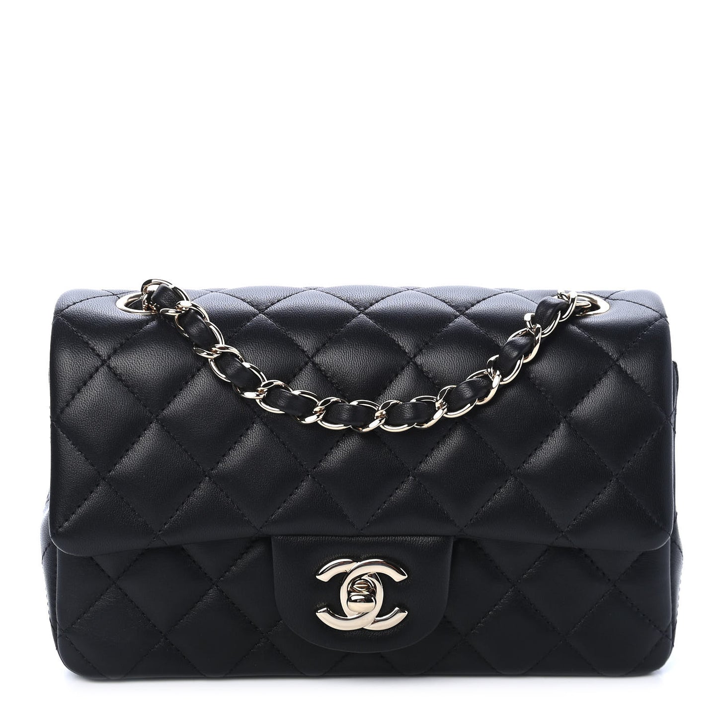 Lambskin Quilted Mini Rectangular Flap Black