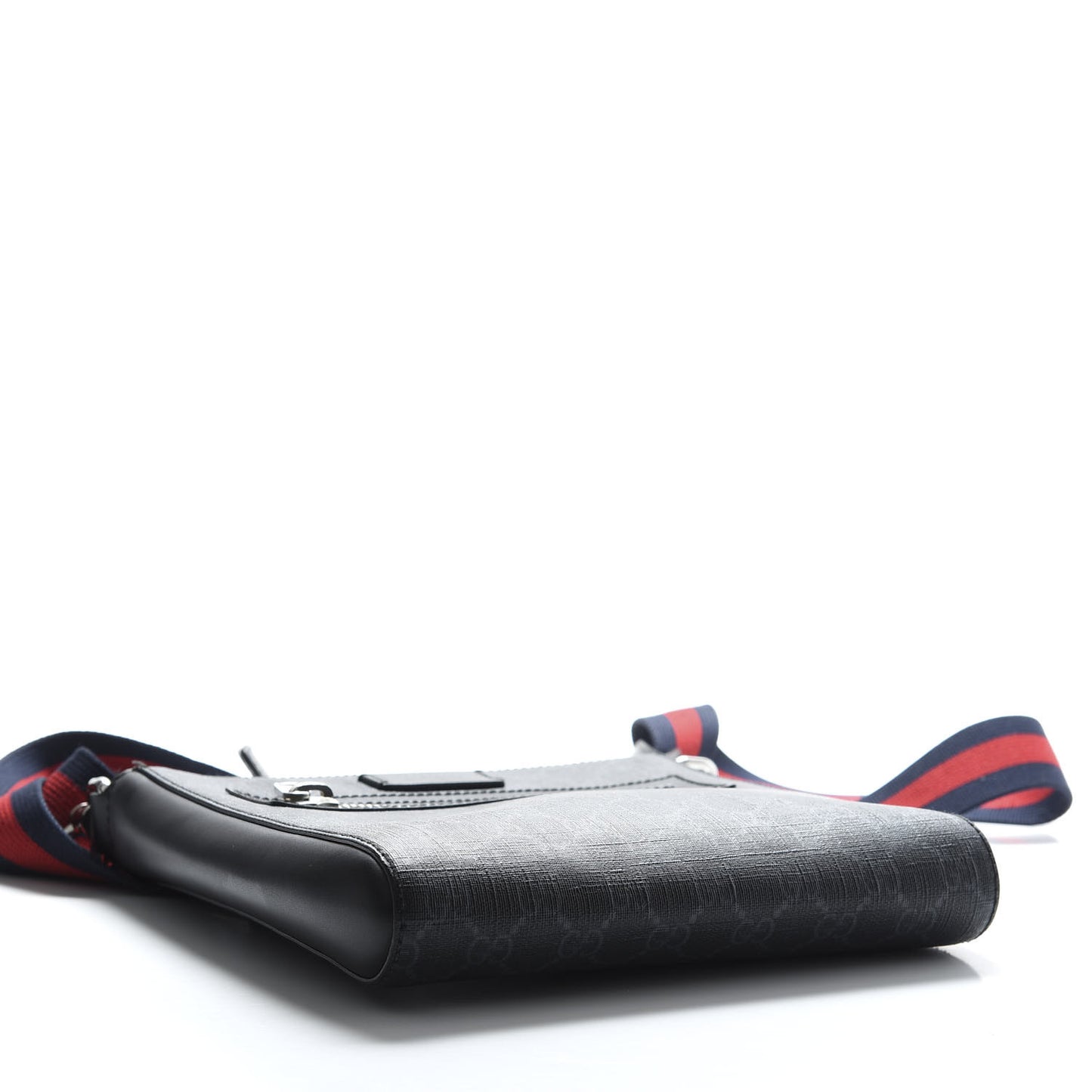 GG Supreme Monogram Web Small Flat Messenger Bag Black Grey
