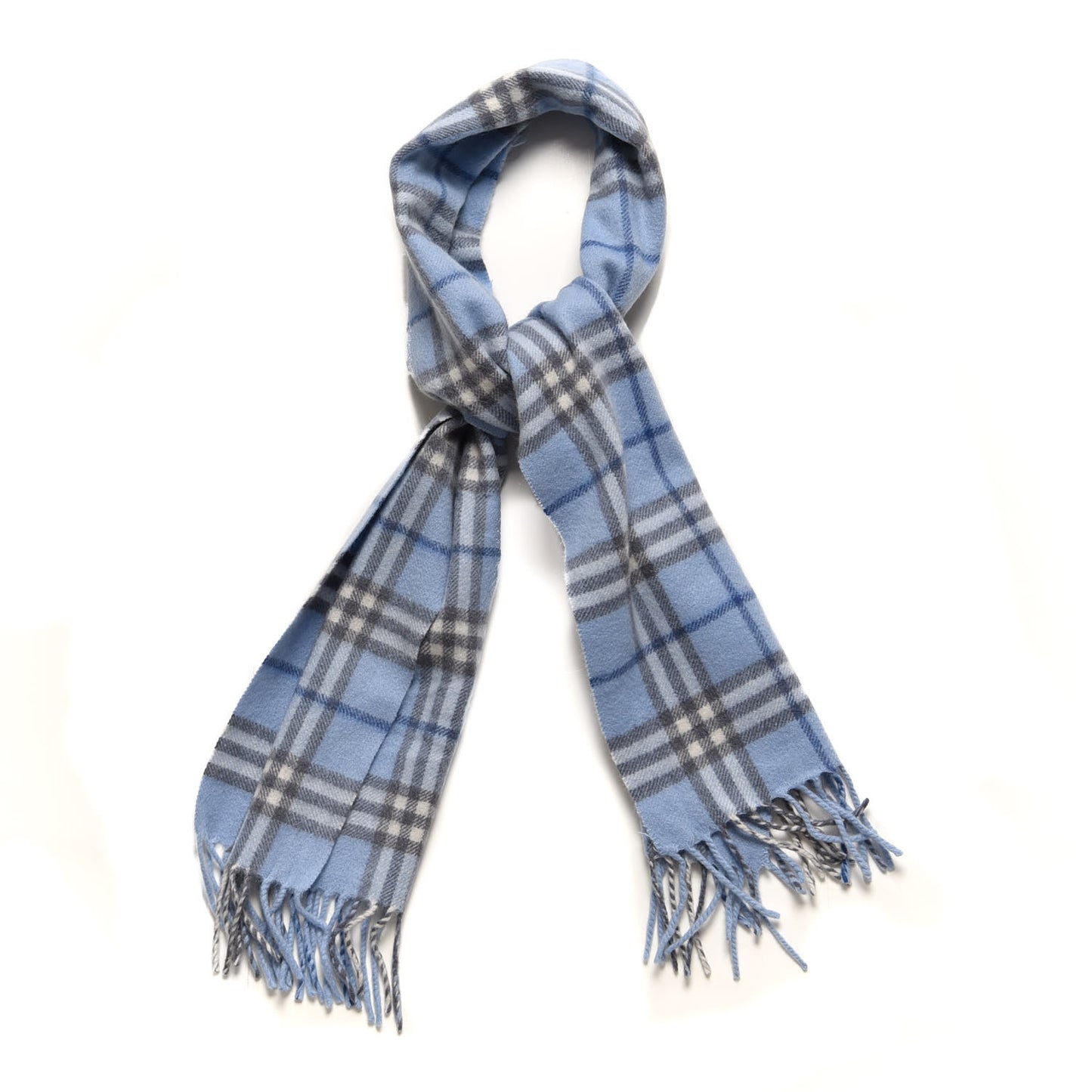Cashmere House Check Fringe Scarf Light Blue