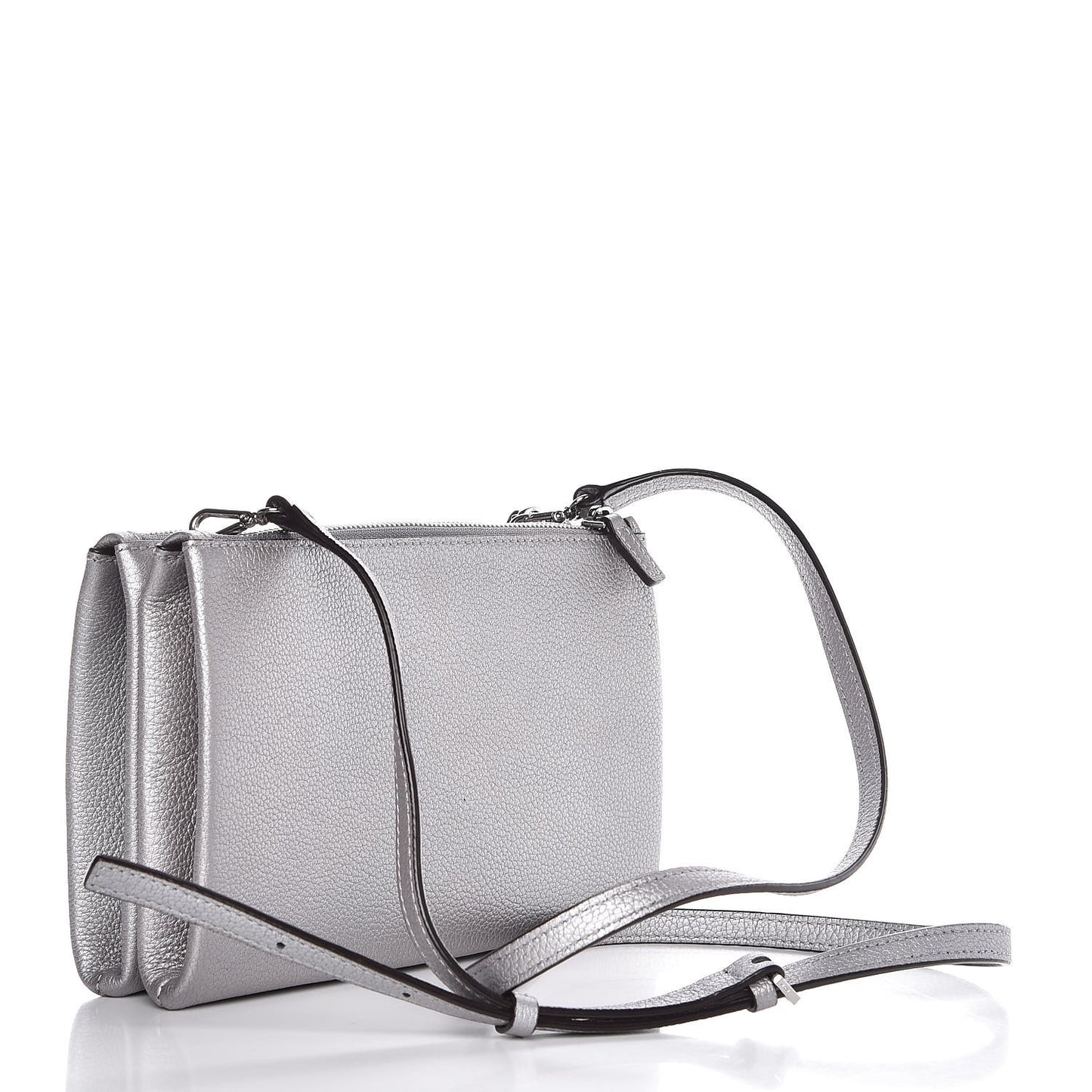 Grained Calfskin Milla Double Crossbody Bag Spike Silver