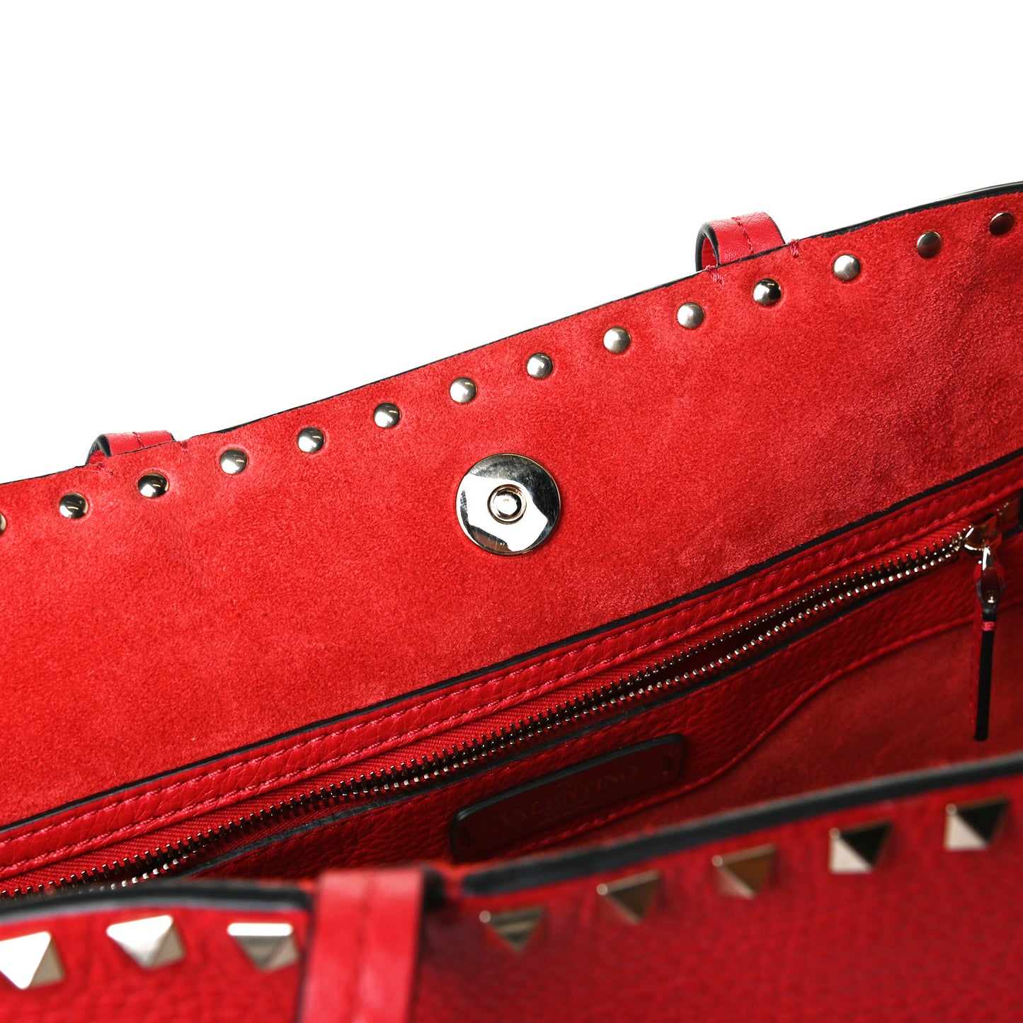 Grained Calfskin Small Rockstud Shoulder Tote Rouge Pur