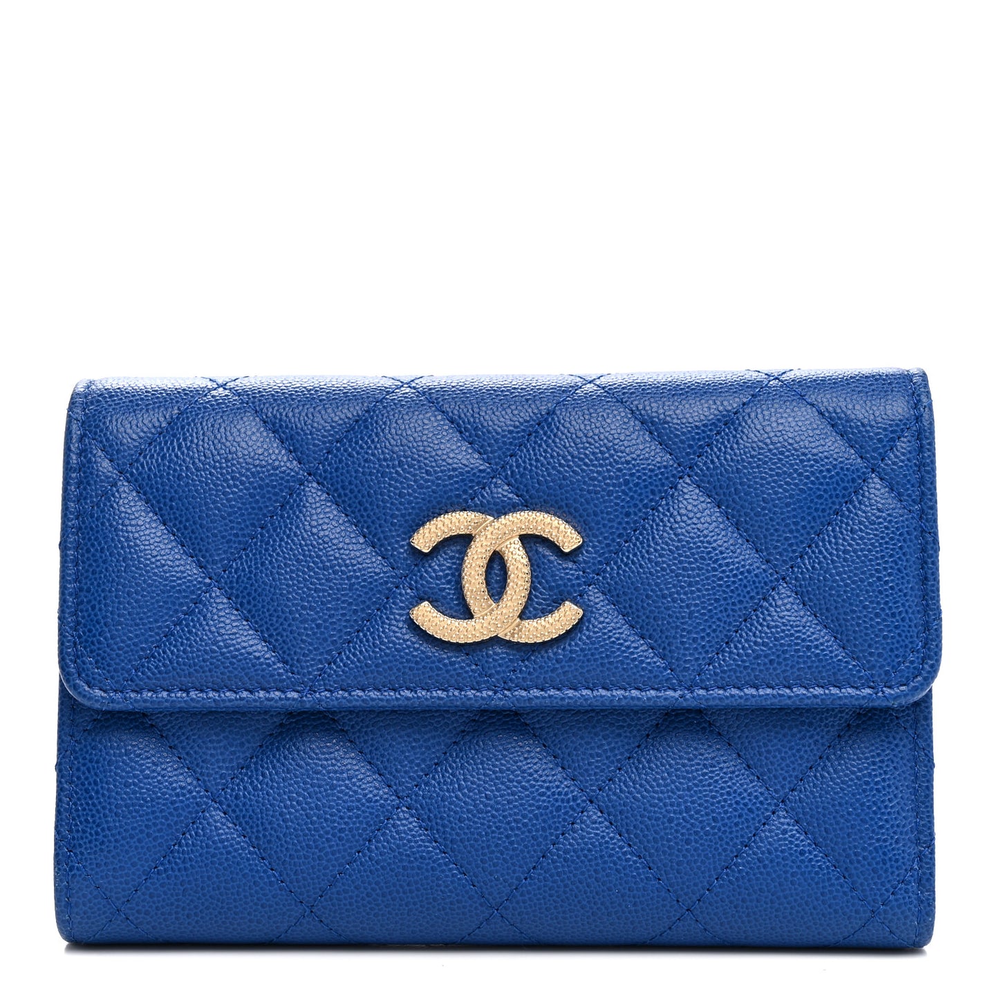 Caviar Quilted Studded CC Medium Flap Wallet Blue