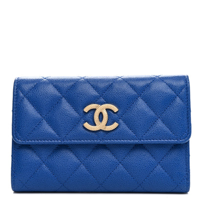 Chanel Caviar Quilted Studded CC Medium Flap Wallet Blue 1 of 9