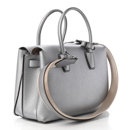 MCM Metallic Grained Calfskin Medium Milla Tote Spike Silver 3 of 9