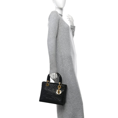 Christian Dior Lambskin Cannage Medium Lady Dior Black 2 of 11