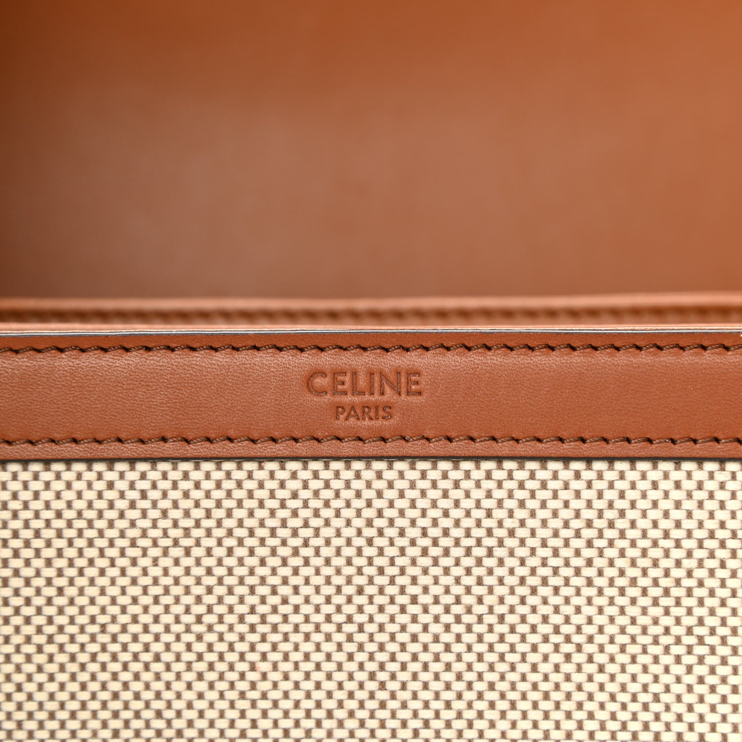 Celine Textile Natural Calfskin Medium Triomphe Bag White Tan 6 of 10