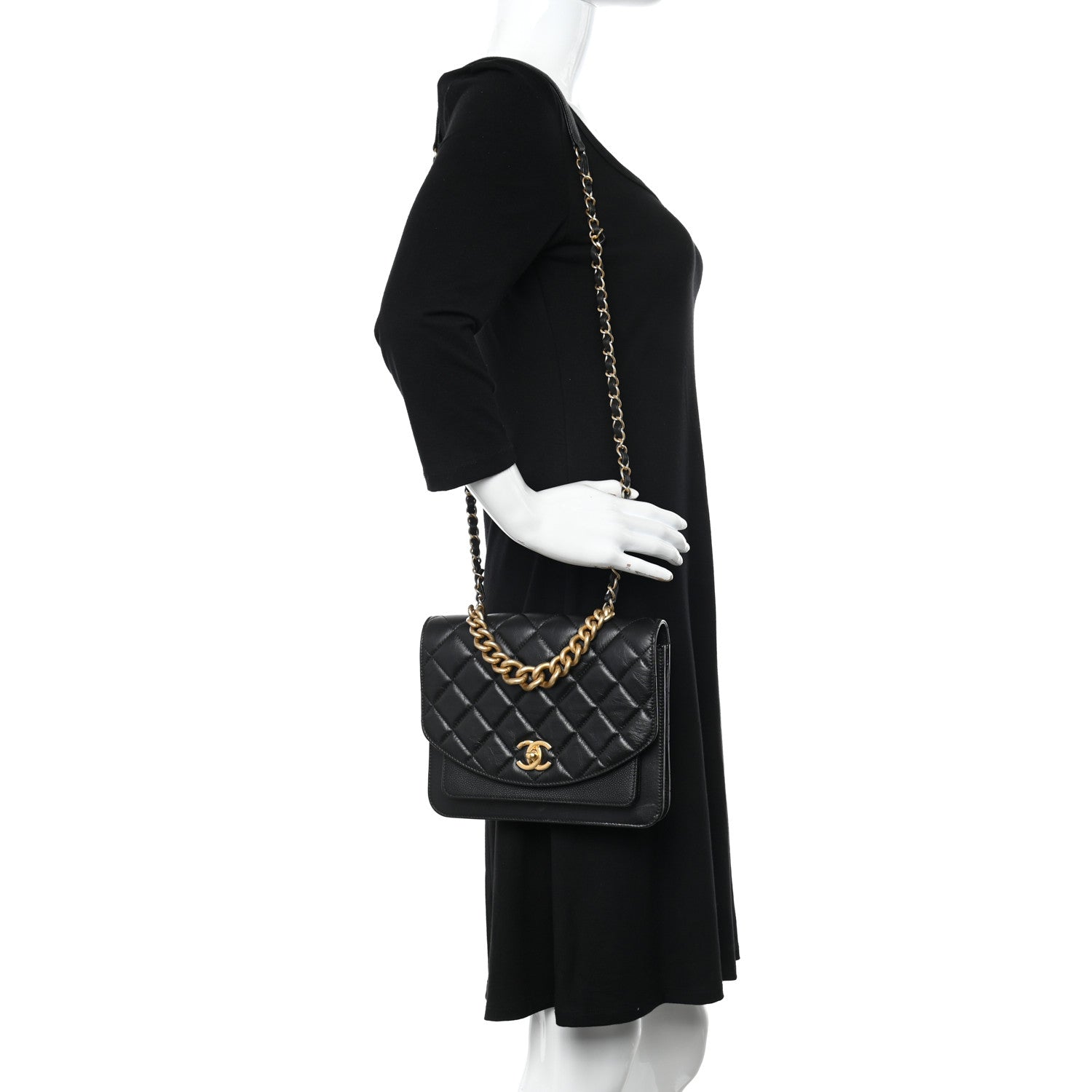 Chanel Calfskin Caviar Quilted Chain Handle Flap Black 2 of 14