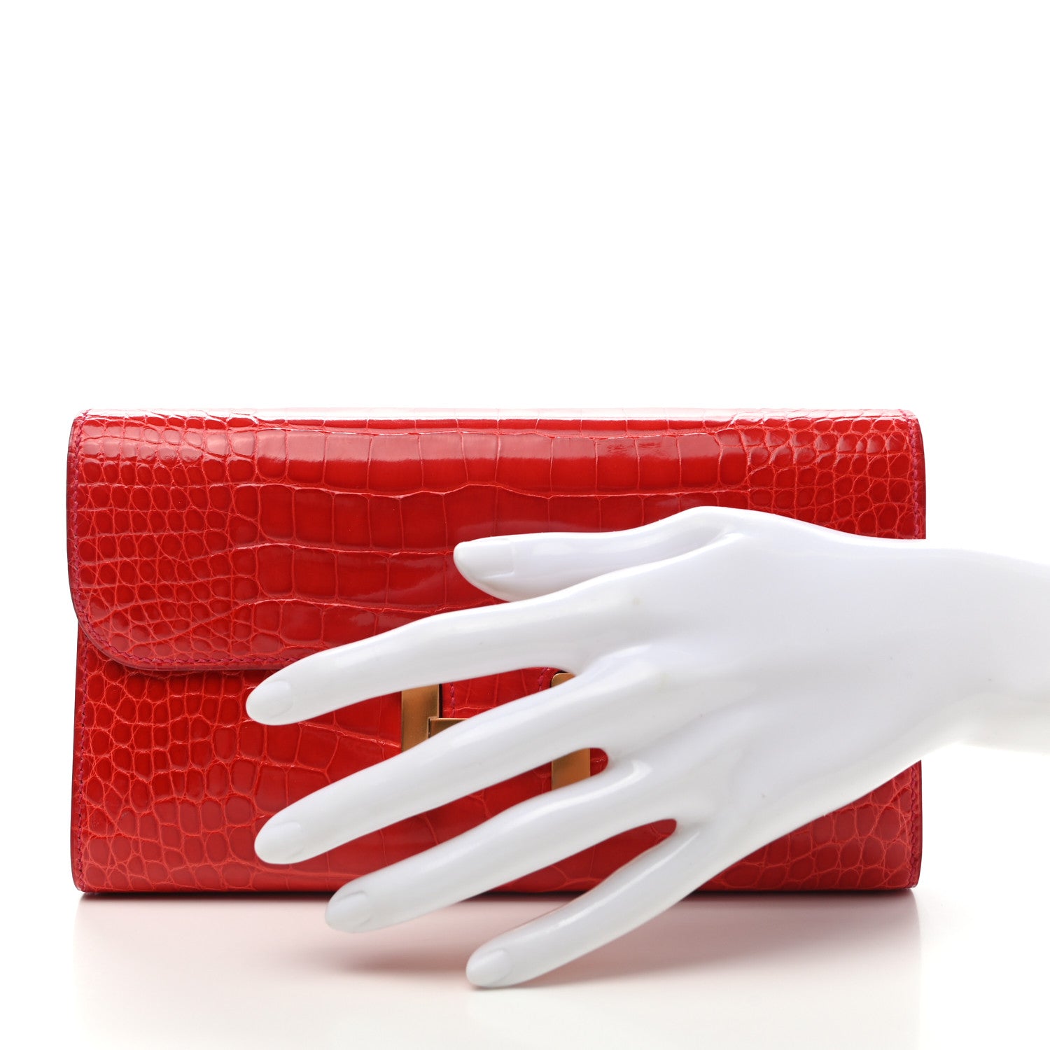 Hermes Shiny Alligator Constance Long Wallet Rouge Vif 2 of 8