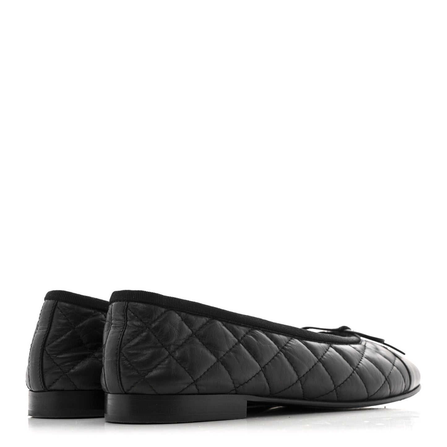 Aged Calfskin Quilted CC Cap Toe Ballerina Flats 37 Black