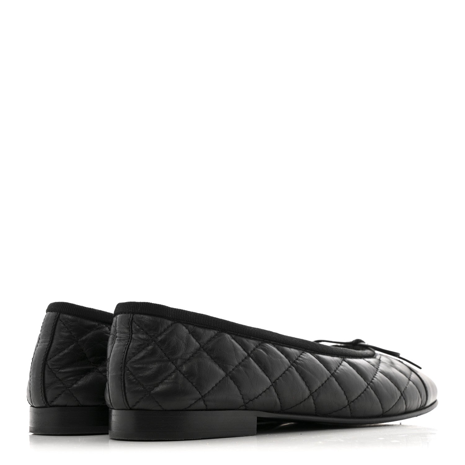 Chanel Aged Calfskin Quilted CC Cap Toe Ballerina Flats 37 Black 5 of 12