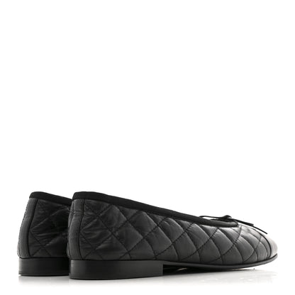 Chanel Aged Calfskin Quilted CC Cap Toe Ballerina Flats 37 Black 5 of 12