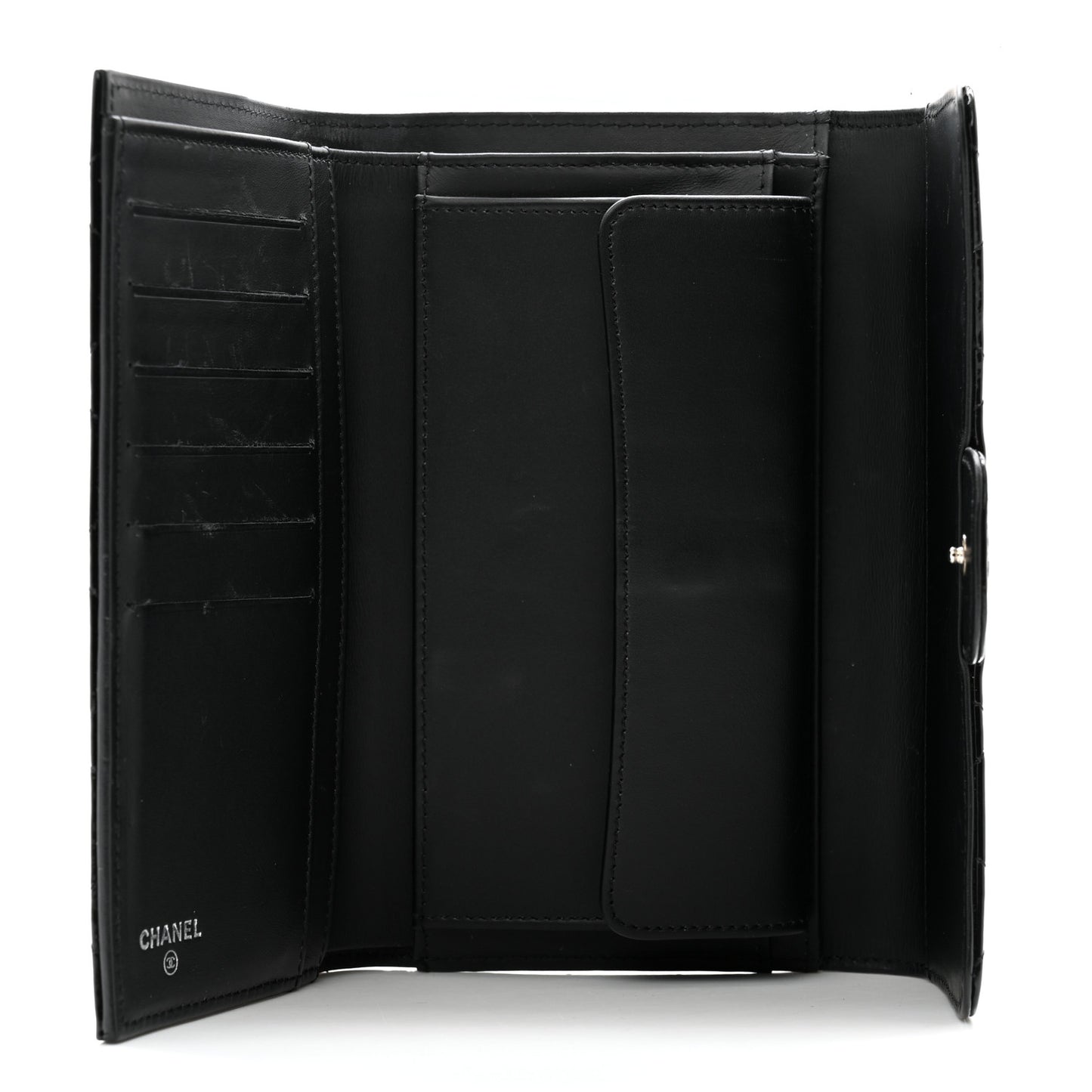 Patent Quilted Large Flap Wallet Black