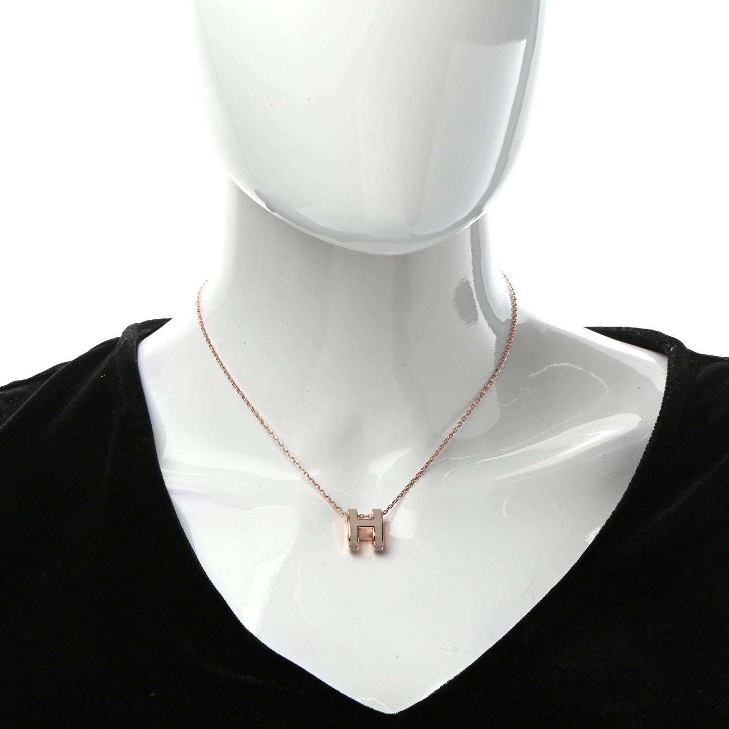 Hermes Lacquered Rose Gold Pop H Pendant Necklace Marron Glace 2 of 5