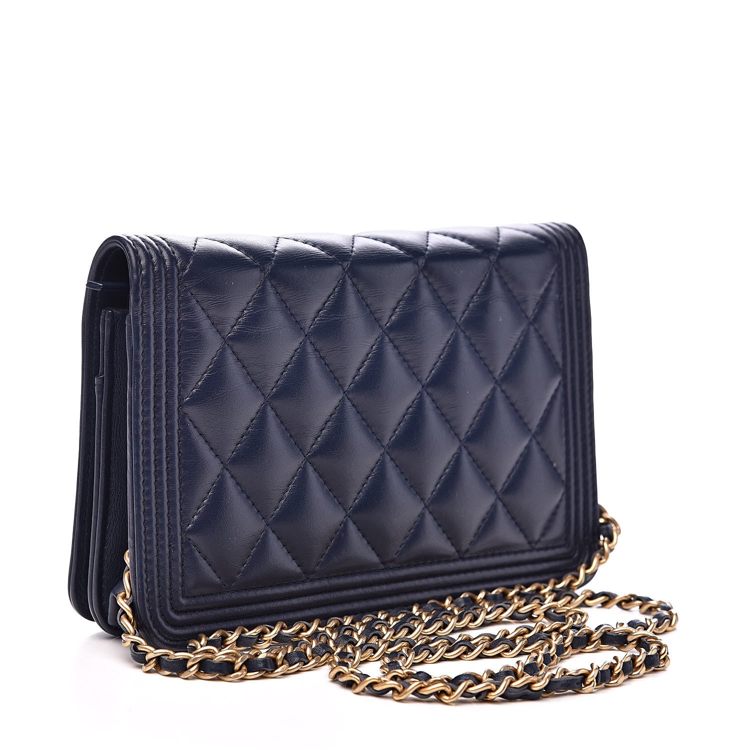 Chanel Lambskin Quilted Boy Wallet On Chain WOC Navy Blue 3 of 14