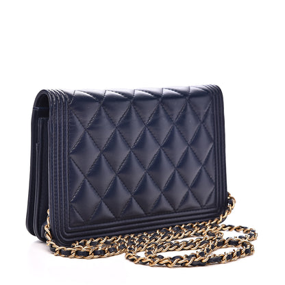 Chanel Lambskin Quilted Boy Wallet On Chain WOC Navy Blue 3 of 14