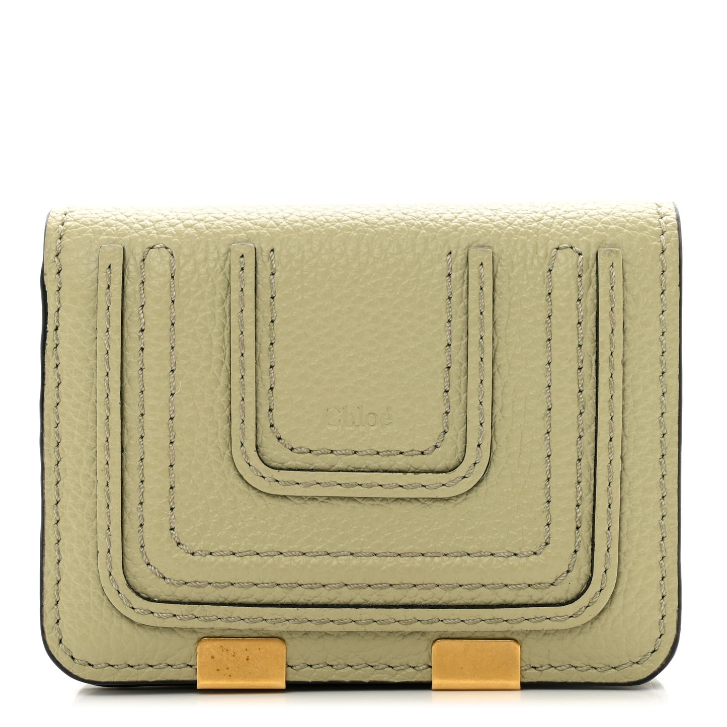 Grained Calfskin Marcie Compact Wallet Faded Green