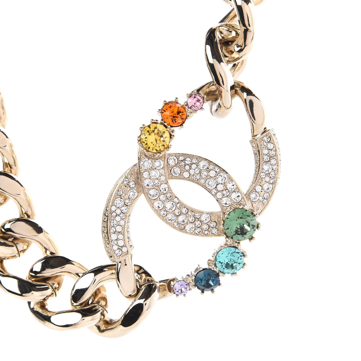 Chanel Chain Crystal Over The Rainbow CC Choker Necklace Gold Multicolor 4 of 7