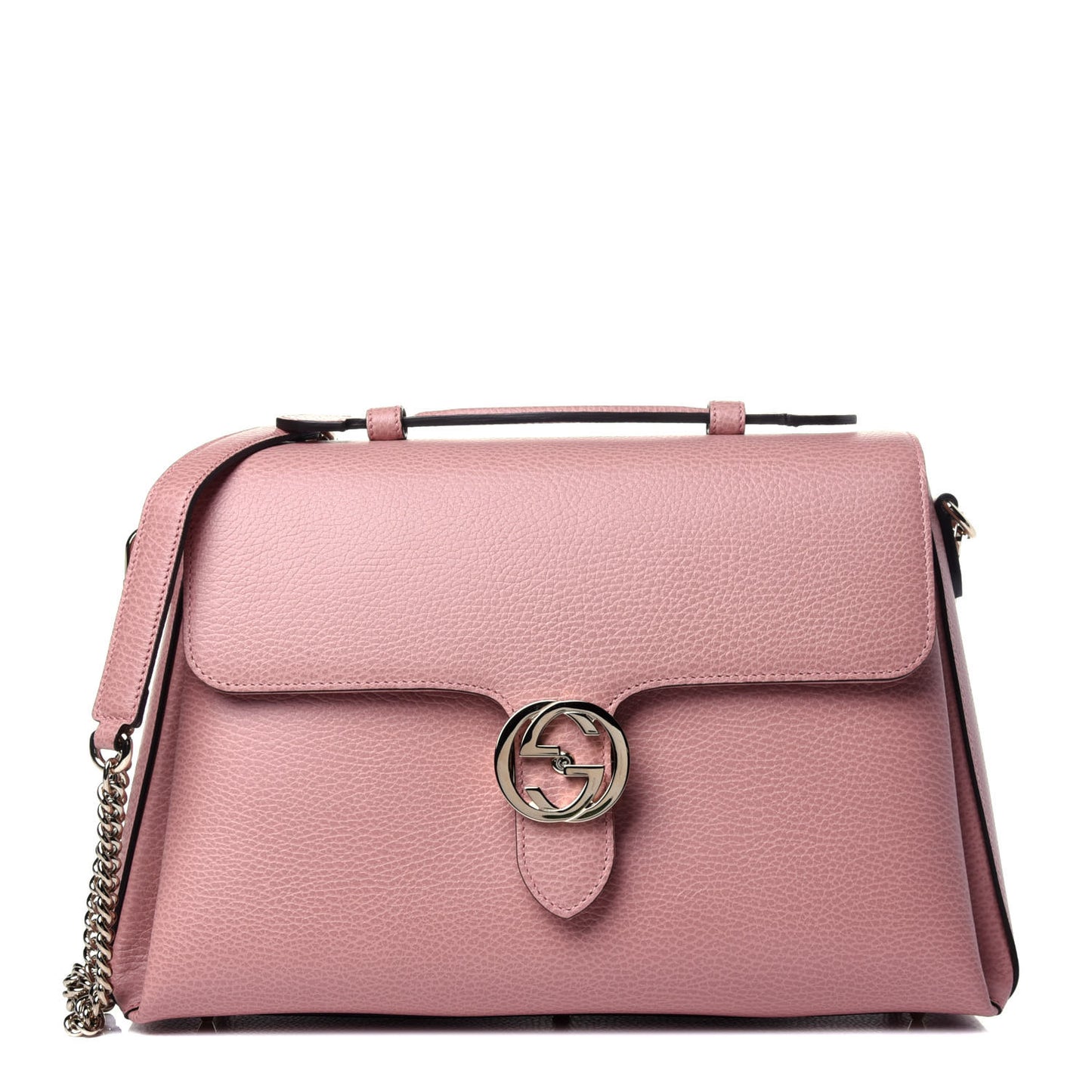 Dollar Calfskin Medium Interlocking G Top Handle Shoulder Bag Soft Pink