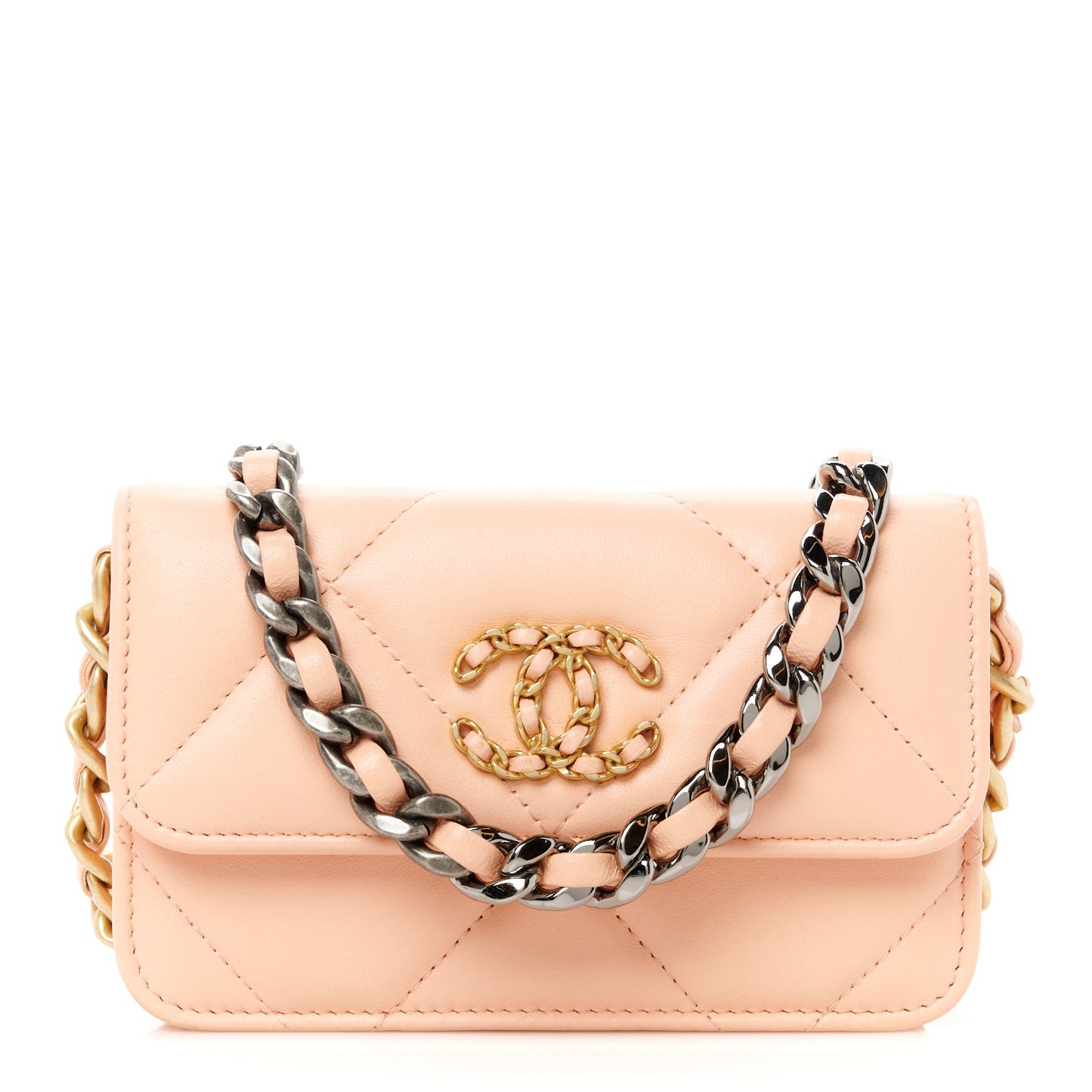 Lambskin Quilted Chanel 19 Clutch With Chain Light Orange