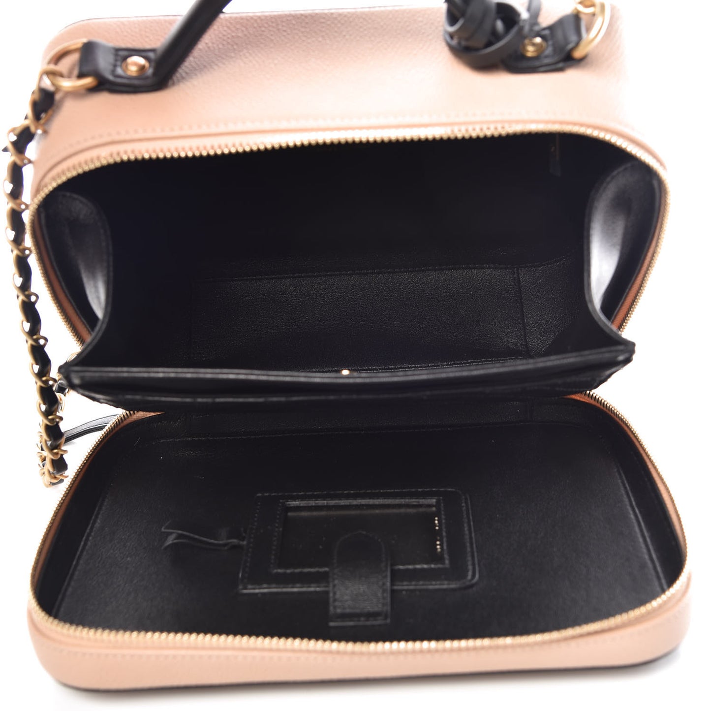 Caviar Quilted Large CC Filigree Vanity Case Beige Black