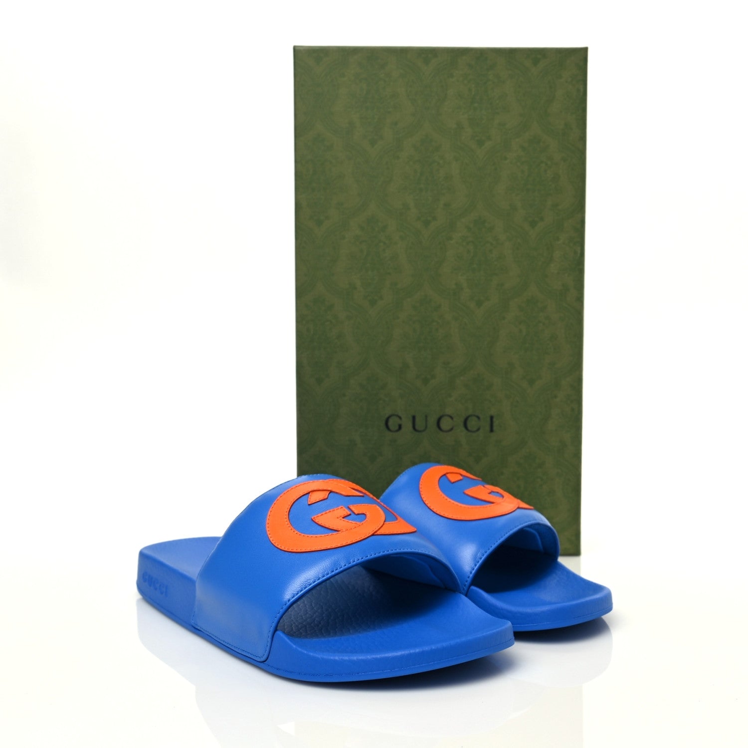 Gucci Nappa Miro Soft Calfskin Interlocking G Mens Slide Sandals 9 Bright Splash Carrot Orange 7 of 7